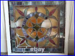 Antique Colored Stained Stain Glass Window Panel in Wood Frame 30x 30
