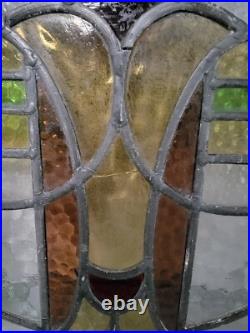 Antique Colorful Abstract English Leaded Stained Glass Window Transom 21x17