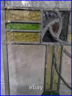 Antique Colorful Abstract English Leaded Stained Glass Window Transom 21x17