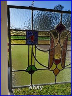 Antique Colorful Abstract English Leaded Stained Glass Window Transom 21x17