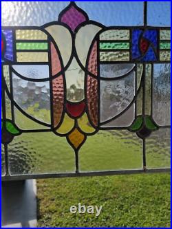 Antique Colorful Abstract English Leaded Stained Glass Window Transom 21x17