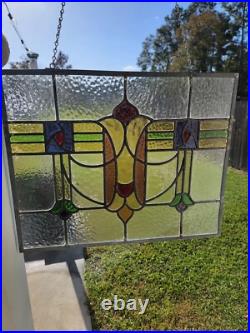 Antique Colorful Abstract English Leaded Stained Glass Window Transom 21x17