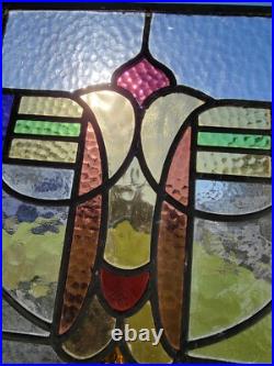 Antique Colorful Abstract English Leaded Stained Glass Window Transom 21x17