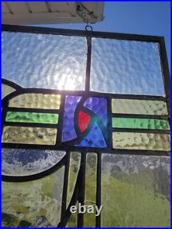 Antique Colorful Abstract English Leaded Stained Glass Window Transom 21x17