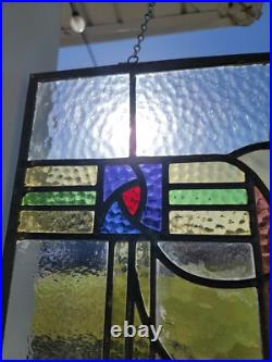 Antique Colorful Abstract English Leaded Stained Glass Window Transom 21x17