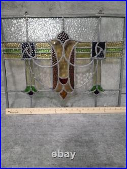 Antique Colorful Abstract English Leaded Stained Glass Window Transom 21x17