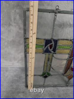 Antique Colorful Abstract English Leaded Stained Glass Window Transom 21x17