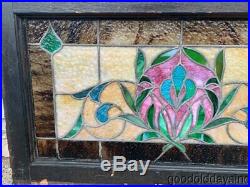 Antique Colorful Stained Leaded Glass Transom Window Circa 1900 32x18