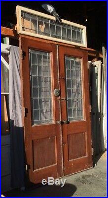 Antique Double Entrance Doors With Transom Leaded Glass Windows Vtg 30X87 5-19M
