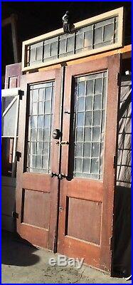 Antique Double Entrance Doors With Transom Leaded Glass Windows Vtg 30X87 5-19M