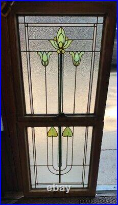 Antique Double Hung Chicago Stained Leaded Glass Window Circa 1910 Arts & Crafts