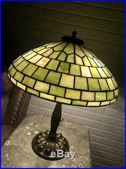 Antique Duffner & Kimberly Leaded Stained Glass Geometric Lamp Handel Tiffany