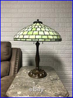 Antique Duffner & Kimberly Leaded Stained Glass Geometric Lamp Handel Tiffany