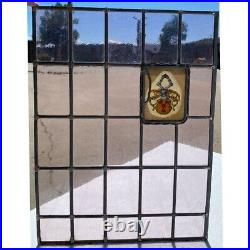 Antique Dutch Medieval Style Stained, Leaded, Painted Glass Window