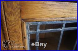 Antique Early 20th C. Oak Leaded Glass Bookcase Petite 49 China Display Cabinet
