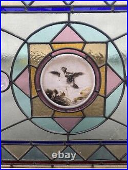 Antique English Handpainted Leaded Stained glass Window Victorian Era