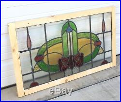 Antique English Stained Glass Window TRANSOM 7-Color ART DECO Leaded Reframed #2