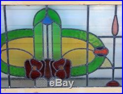 Antique English Stained Glass Window TRANSOM 7-Color ART DECO Leaded Reframed #2