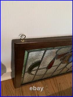Antique English Stained Leaded Glass Arts & Crafts Transom Window, Early 19th