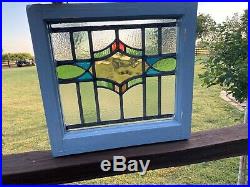 Antique Framed LEADED STAINED GLASS WINDOW Architectural Salvage 6 Colors