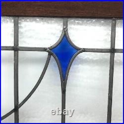 Antique Framed Stained Glass Window, Clear Textured Leaded with Blue Kite in Cen