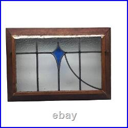 Antique Framed Stained Glass Window, Clear Textured Leaded with Blue Kite in Cen