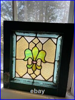 Antique French Stained Glass Window, Fleur De Lis Antique French Stained Glass Window, Fleur De Lis