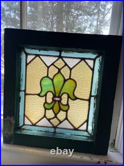 Antique French Stained Glass Window, Fleur De Lis Antique French Stained Glass Window, Fleur De Lis