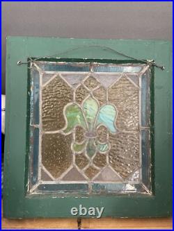 Antique French Stained Glass Window, Fleur De Lis Antique French Stained Glass Window, Fleur De Lis