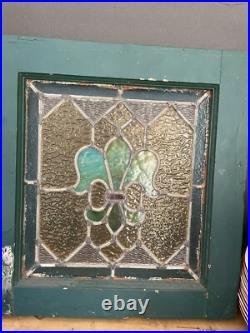 Antique French Stained Glass Window, Fleur De Lis Antique French Stained Glass Window, Fleur De Lis