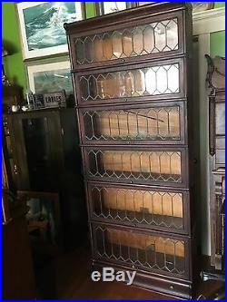Antique Fully Leaded Glass Globe Wernicke 6 Section Bookcase, Draw Base WE SHIP