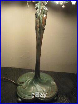 Antique Gorham Leaded Glass Lamp Bronze Base signed Reed & Barton Handel Tiffany
