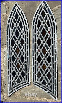 Antique Gothic Fired Leaded Stained Glass Church Windows, Kites, Set(2) Phila Pa