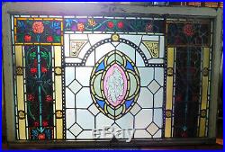 Antique Gothic Revival Leaded Stained Glass Window Saints Tudor Roses Painting
