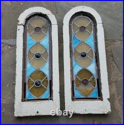 Antique Gothic Stained Glass Church Window Set(2), Tombstone Shape Philadelphia