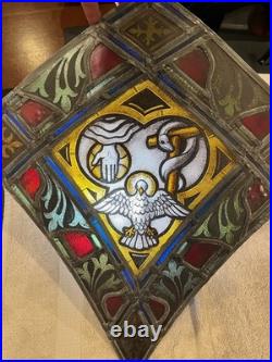 Antique Hand Painted & Leaded Stained Glass Church Window Panel Antique Hand Painted & Leaded Stained Glass Church Window Panel