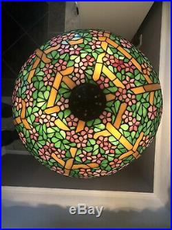 Antique Handel Large Apple Blossom Trellis Leaded Stained Glass Lamp