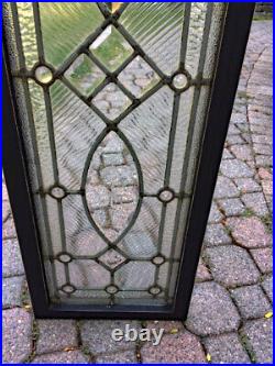 Antique LEADED BEVELED WINDOW TRANSOM CLEAR JEWELS 59 x 14