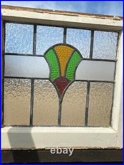 Antique LEADED STAINED GLASS WINDOW in FRAME / Vintage Architectural Salvage