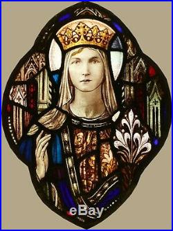 Antique LEADED STAINED GLASS Window Mary, Queen of Queens We Ship Worldwide