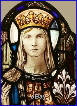 Antique LEADED STAINED GLASS Window Mary, Queen of Queens We Ship Worldwide
