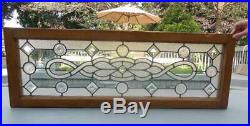 Antique LEADED (Stained) BEVELED TEXTURED GLASS WINDOW OAK FRAME