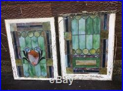 Antique Large 2 Piece Church Leaded Stain Glass Window 28.5 W X 76.5 T