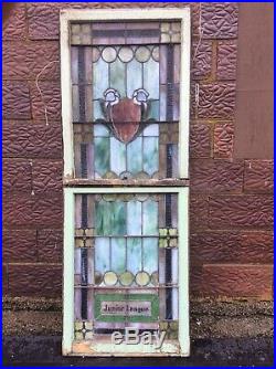 Antique Large 2 Piece Church Leaded Stain Glass Window 28.5 W X 76.5 T