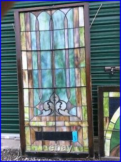 Antique Large 2 Piece Church Leaded Stain Glass Window -34 X 103-6 avail Nice