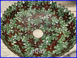 Antique Large Handel Poinsettia Leaded Glass Lamp, 18 W X 22 T
