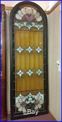 Antique Late 1800's Colorful X Large Stained Glass Leaded Window Beautiful