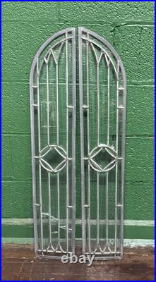Antique Leaded Beveled Glass Gothic Arched Top Double Window 36.5 x 6.5ea