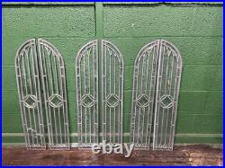 Antique Leaded Beveled Glass Gothic Arched Top Double Window 36.5 x 6.5ea