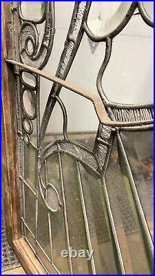 Antique Leaded Beveled Glass Transom Window with Jewels Original Frame Circa 1800